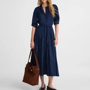NWT Madewell Navy Blue Tie-Waist Midi Shirtdress 10 Classic Preppy Minimalist